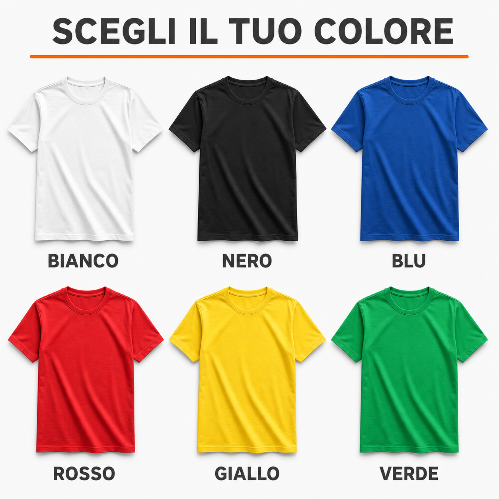 Sei colori disponibili per la T-shirt personalizzata