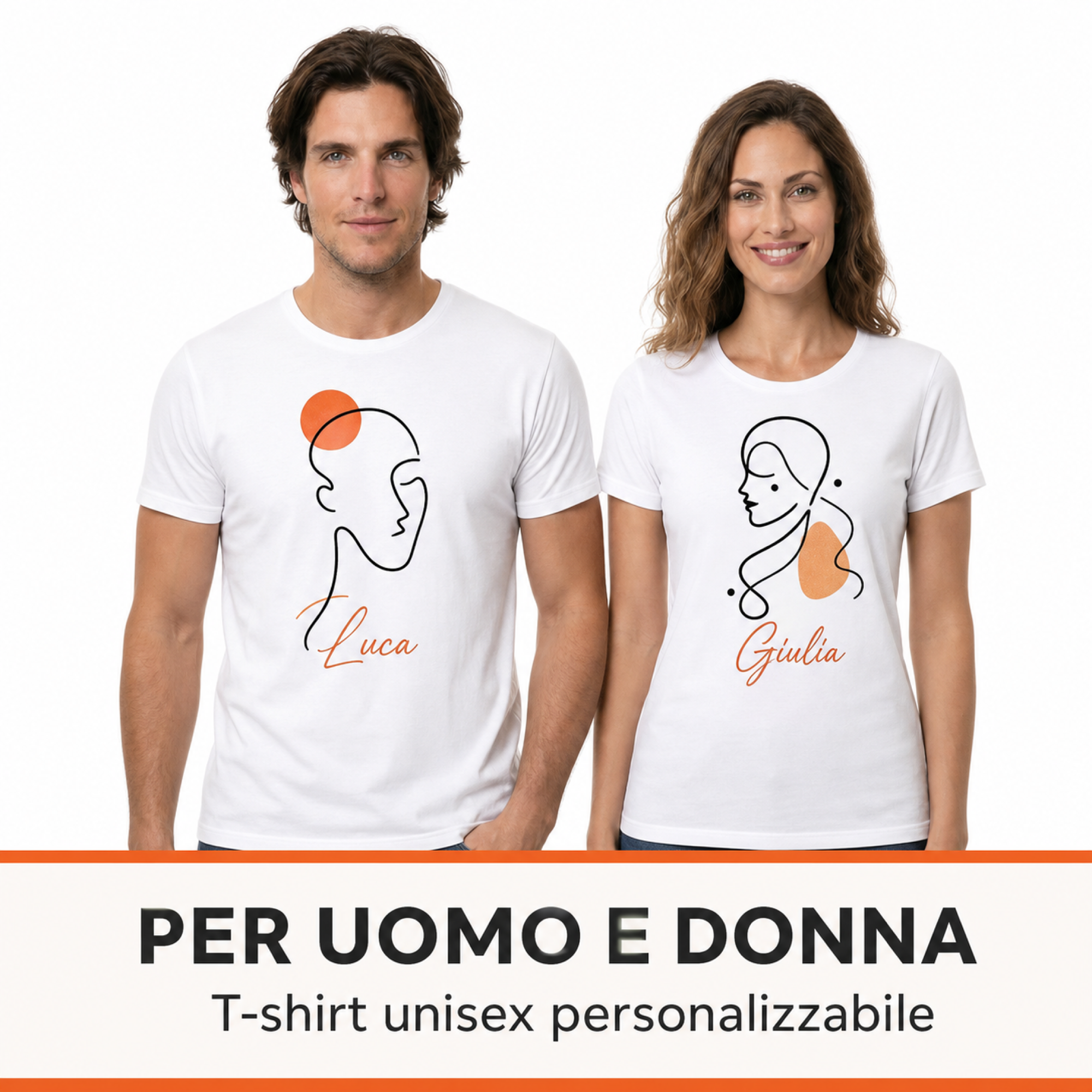 T-shirt personalizzabile indossata da uomo e donna